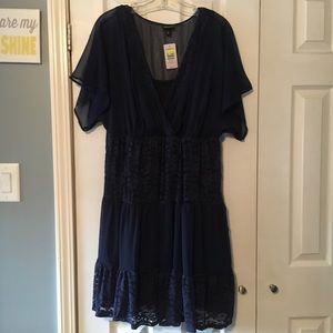 Navy lace & chiffon dress, never worn